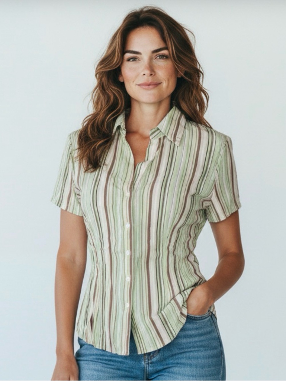 🫶🏻 Scott Taylor Striped Short-Sleeve Button-Up Shirt